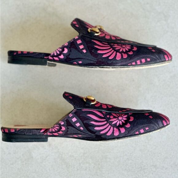 Gucci Princetown Flat Mules Black&Pink Printed Fabric Size 37 - Picture 10 of 11